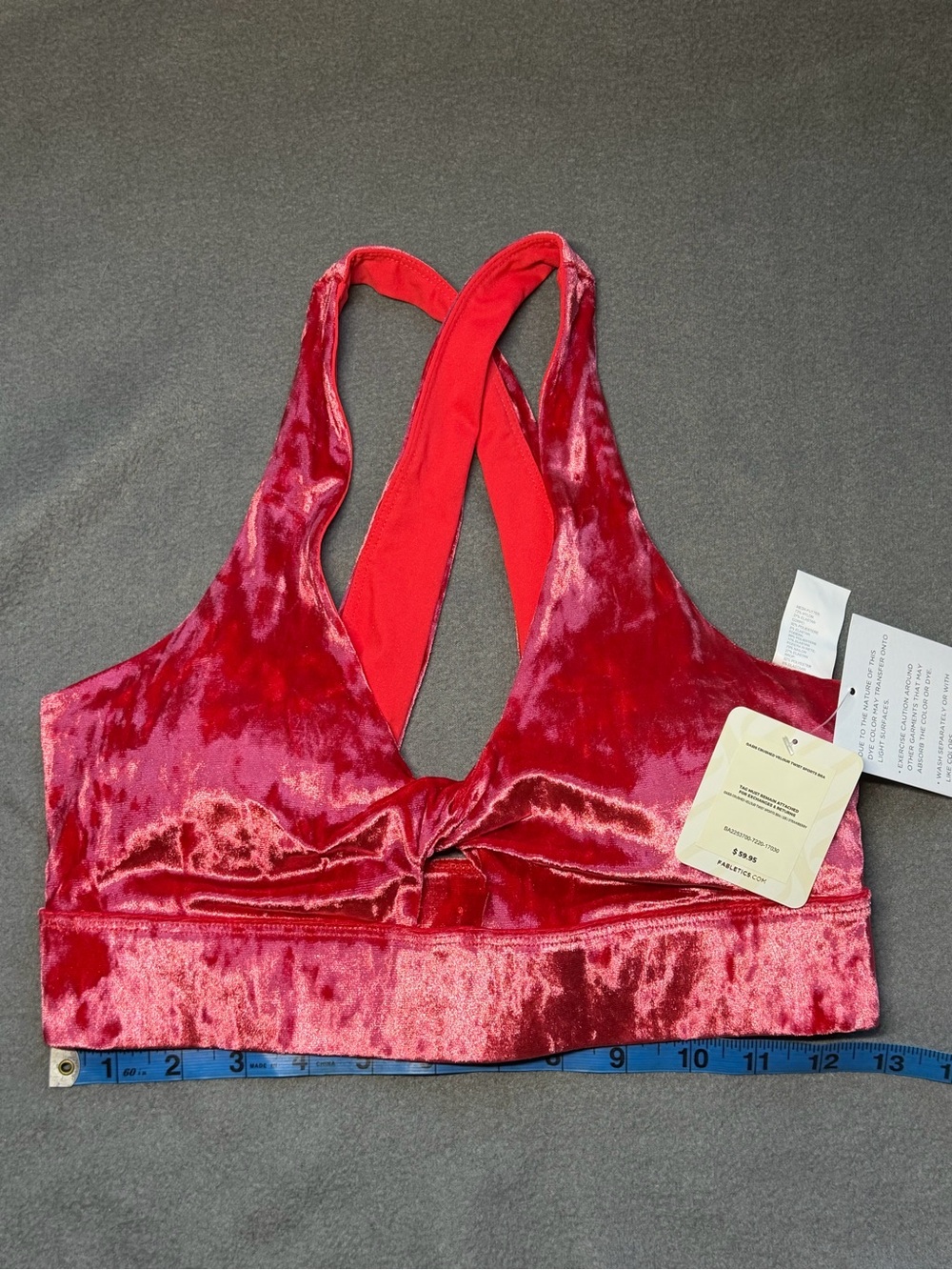 Fabletics Red crushed velour twist sports bra, strawberry red small